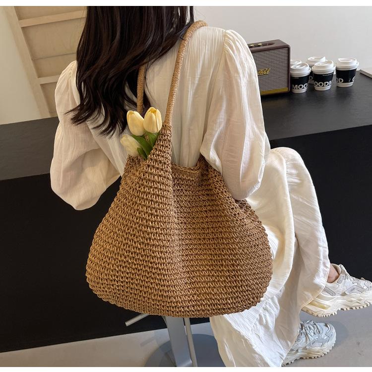 Large Capacity Straw Bag Women's Summer New Shoulder Tote Bag Seaside Vacation Beach Bag Woven Straw Tote Bag for Women