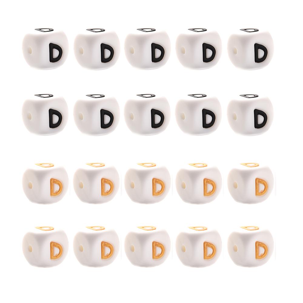 10Pcs 12mm Silicone Beads Letters Golden Black English Alphabet Letter Bead Bpa Free Material for Diy Chew Necklace Teether Toys