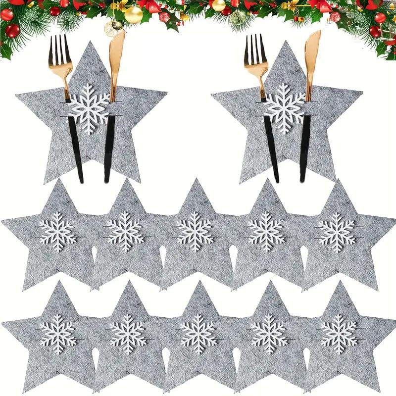

12pcs Christmas Five Pointed Star Cutlery Holder Christmas Creative Tableware Decorative Cover Thicken Grey Felt Cutlery Holder