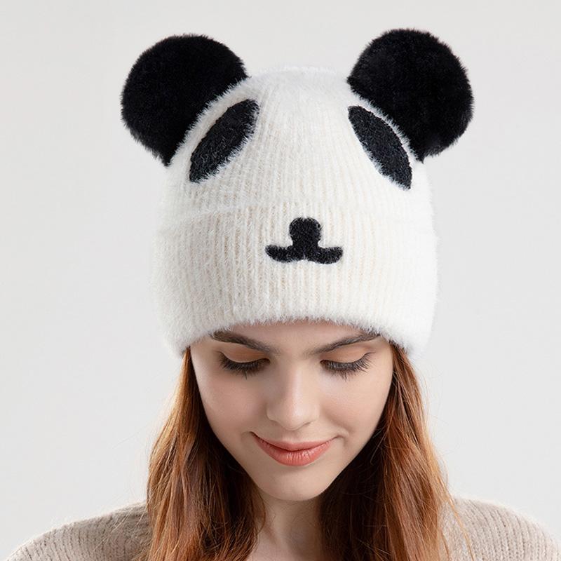 Women's Autumn Winter Cute Little Bear Knitted Woolen Hat Cartoon Plush Warm Ear Protection Cap