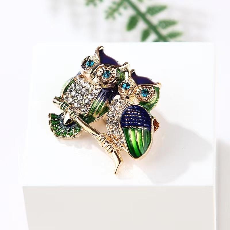 Spille Trendy Doppio Gufo Spilla Strass Spilla Pin Uccello Animale Festa Casual Abito Decorazione Spilla Per Donne Corsage Regali