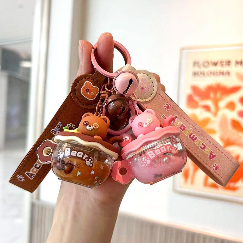 Pink Adorable Bear In Teacup Silicone Keychain Cute Gift For Friends And Couples