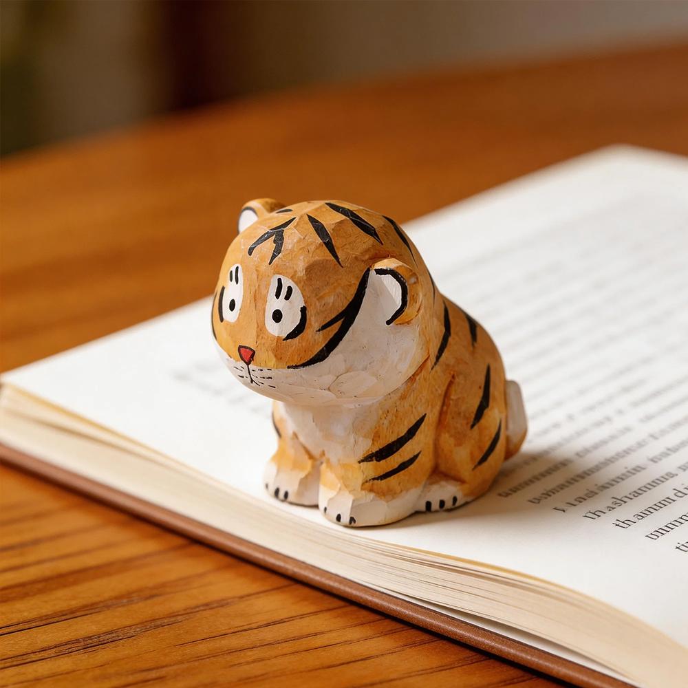 

Cute Handmade Decorative Wooden Tiger Figurine Mini Animal Ornament Statue Carving Home Room Desktop accessories Decor Gift жёлтый