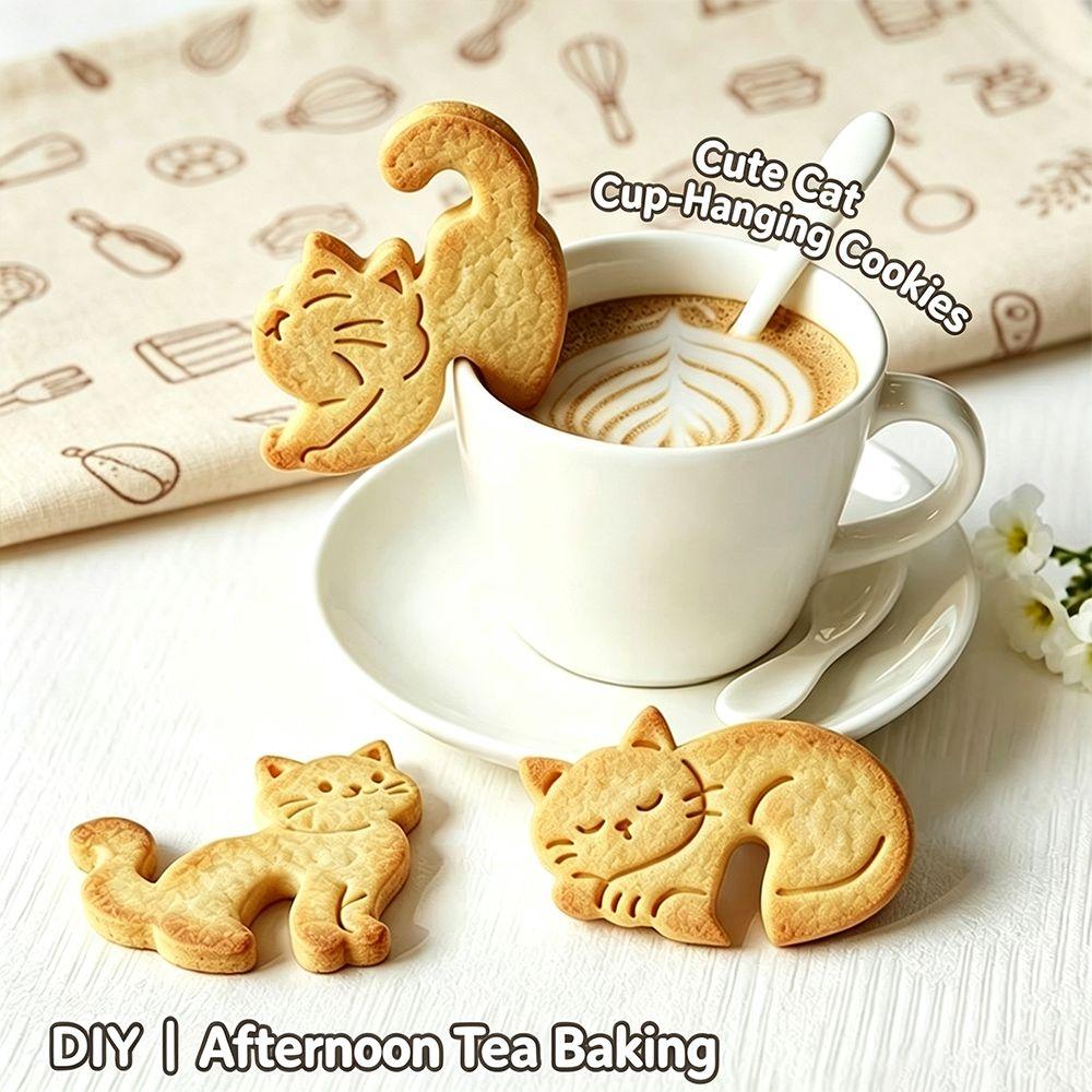 Cartoon Cat Cat Cookie Mold Hanging Cup Cookie Press New Cat Baking Stamp Coffee Cup Decoration