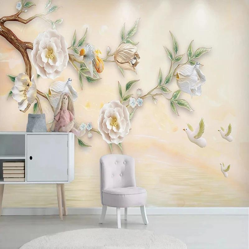 3d Relief Magnolia Flower Photo Wallpaper Living Room Tv Background Wall Decor Modern Creative Mural 3d Wallpapers