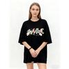 Oversized T Shirt Black Floral Print Just Smile Everyday Graphic Tee Casual Loose Fit Women Fashion Top Streetwear Summer Wear