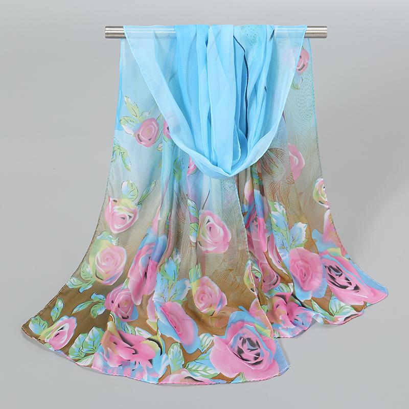 150*50Cm Spring Floral Printed Scarf Women Long Shawl Thin Georgette Hijab Beautiful Rose Flower Pareos Beach Sunscreen Shawl