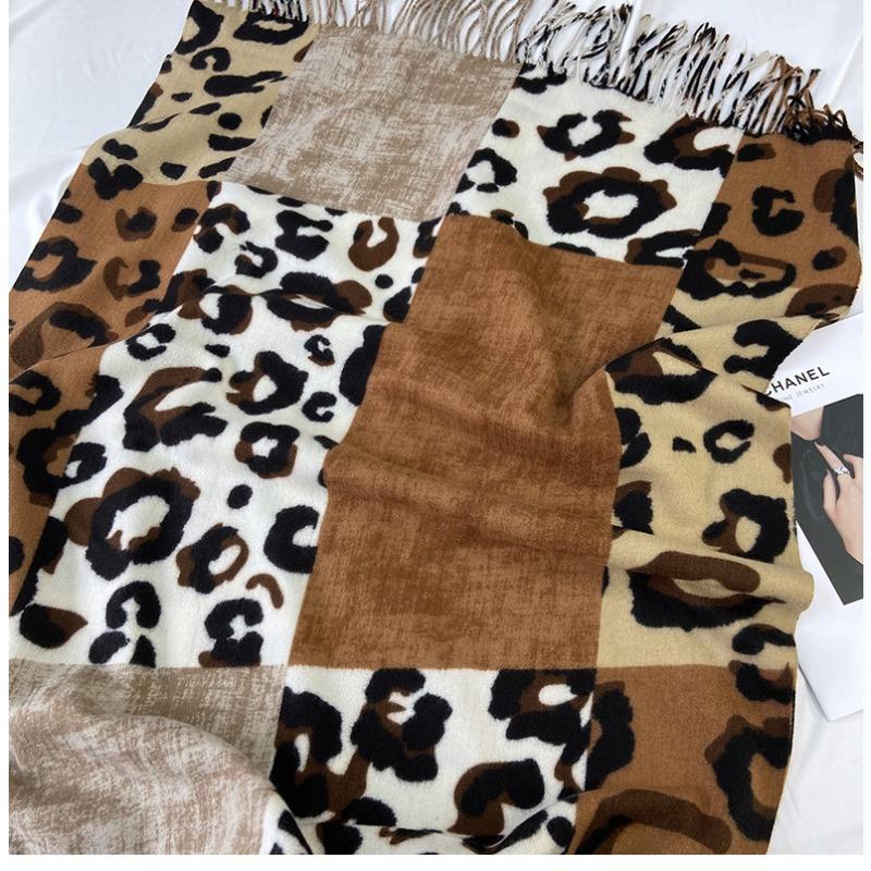 Imitation Cashmere Double-sided Printed Scarf Women's Autumn and Winter European and American Color Matching Leopard Print Warm Shawl Fashion Scarf