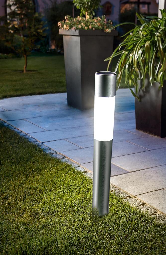 GW Solar [Stylish and Modern Light  Solar Light  7cm Diameter, 50cm Tall Aluminum Pole] [Pole Color: Silver] WhiteWarm White Switch, IPX4, No Wiring