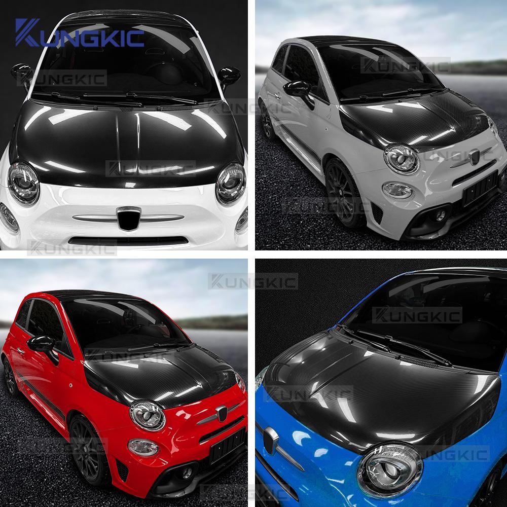 For Abarth 595 695 2012-2025 For Fiat 500 2008-2025 LHD RHD Car Front Bonnet Engine Hood Carbon Fiber Pattern TPU PPF Wrap Film