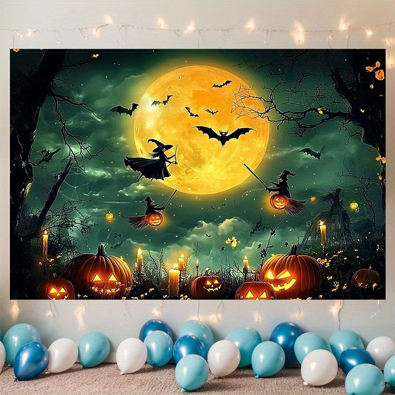 Party Backdrop Halloween Moon Spooky Enchanting Witch Full Jack Lanterns Scene Celebration Photo Booth Party Decor