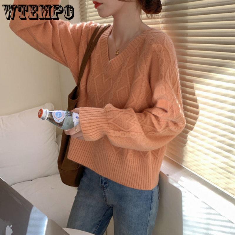 Frühling und Herbst Damen Pullover lose V-Ausschnitt Top Kurzmantel Pullover Mode Minderheit Pullover