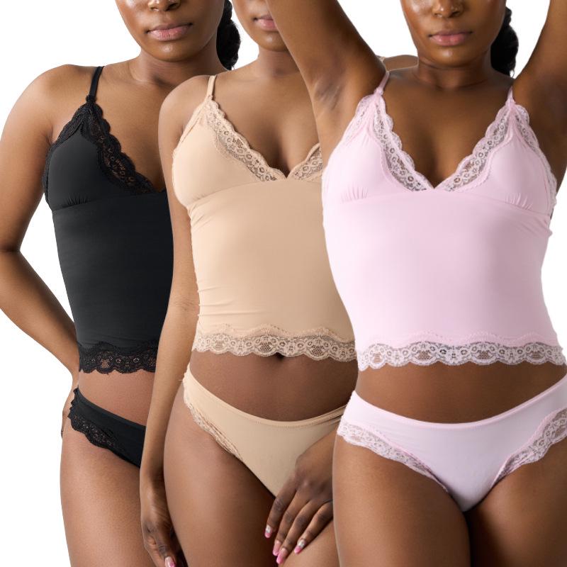 Top din dantelă SK Vestă fără mâneci super elastică - Sexy, prietenos cu pielea, bretele adânci în V ajustabile