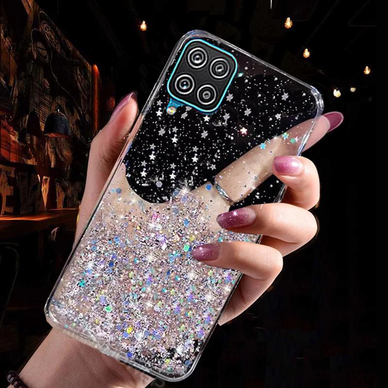Colorful Glitter Epoxy Soft Case For Samsung Galaxy A12 A32 A42 A52 A72 5G Bling Star TPU Back Cover For Samsung S21 S30 Plus Ultra Phone Case Bumper