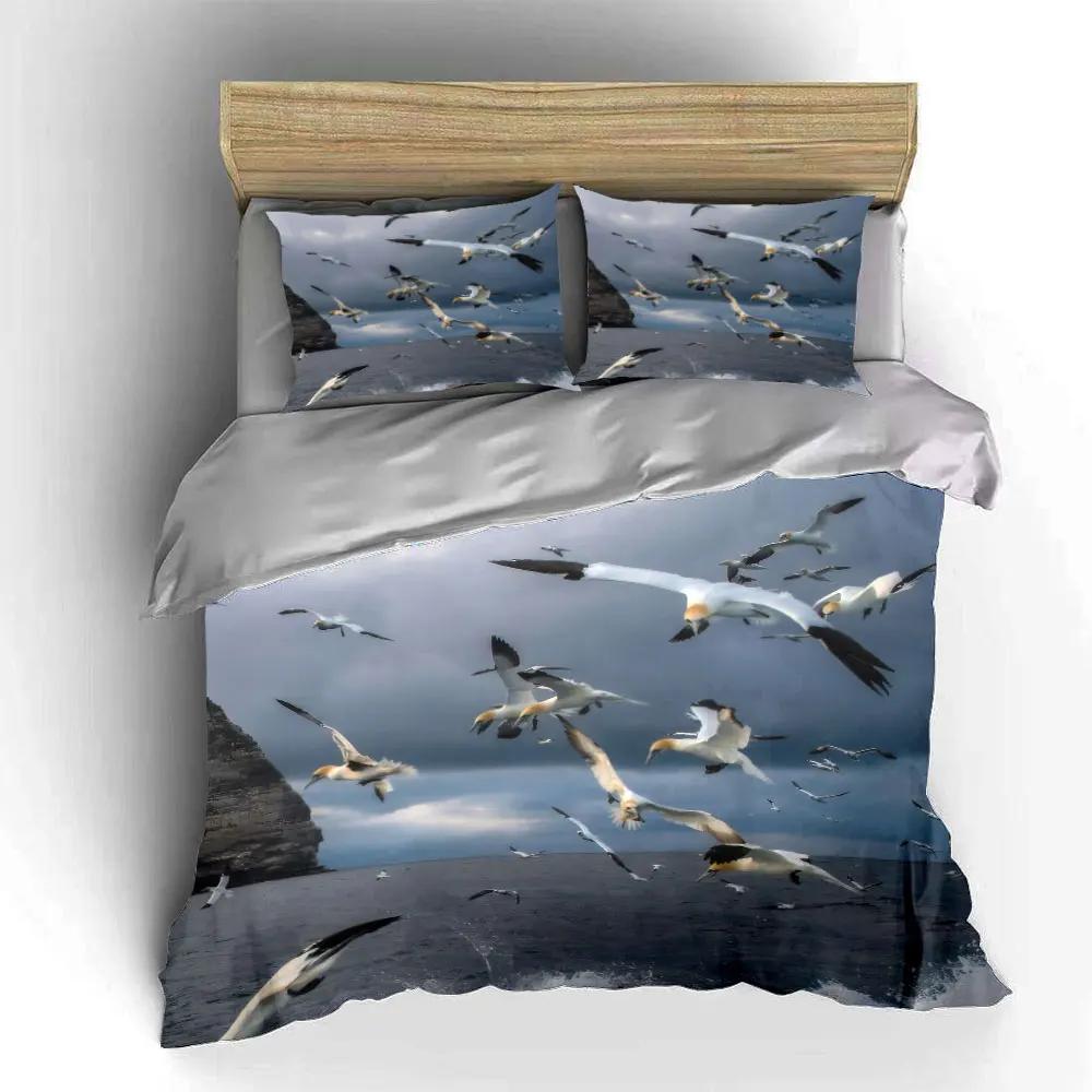 Seascape Birds Art Set Soft Comfortable Duvet Cover Bedding Set Included 1*Duvet Cover & 2*Pillowcases gift
