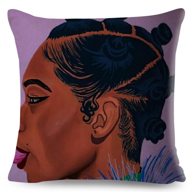 Beautiful Black Women Africa Girl Pillow Case Polyester Decor Colorful Cartoon Cushion Cover For Sofa Car Home Pillowcase 45X45