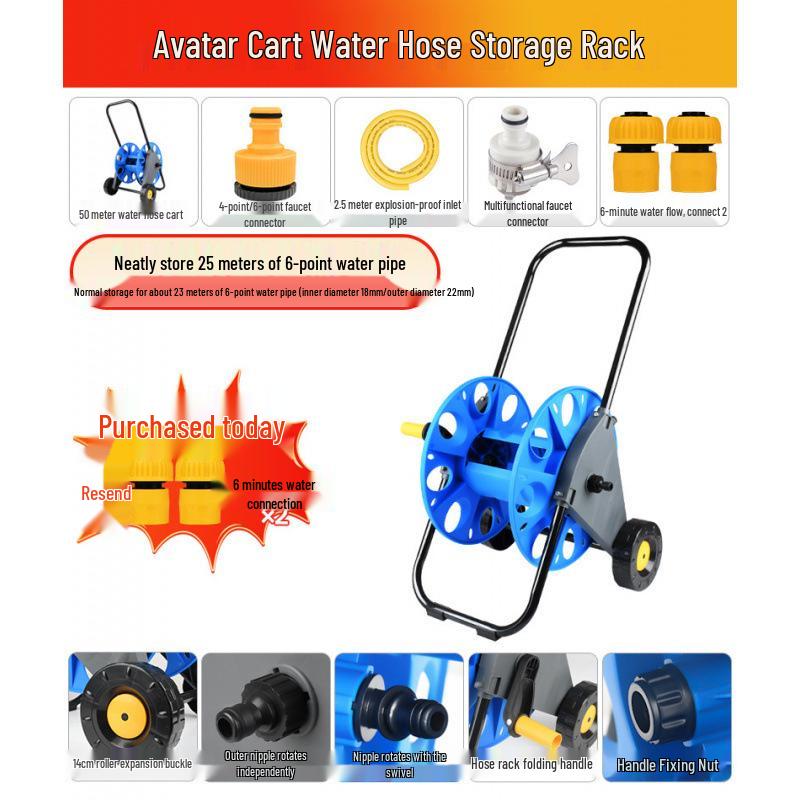 Rice Water Pipe Frame & Car Wash Gun Splitter Storage Rack Reel for Garden Watering Tools