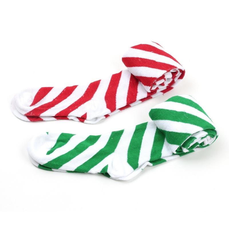 Women Girls Over Knee Long Socks Christmas Diagonal Striped Print Christmas Thigh High Stockings Holiday Party Hosiery