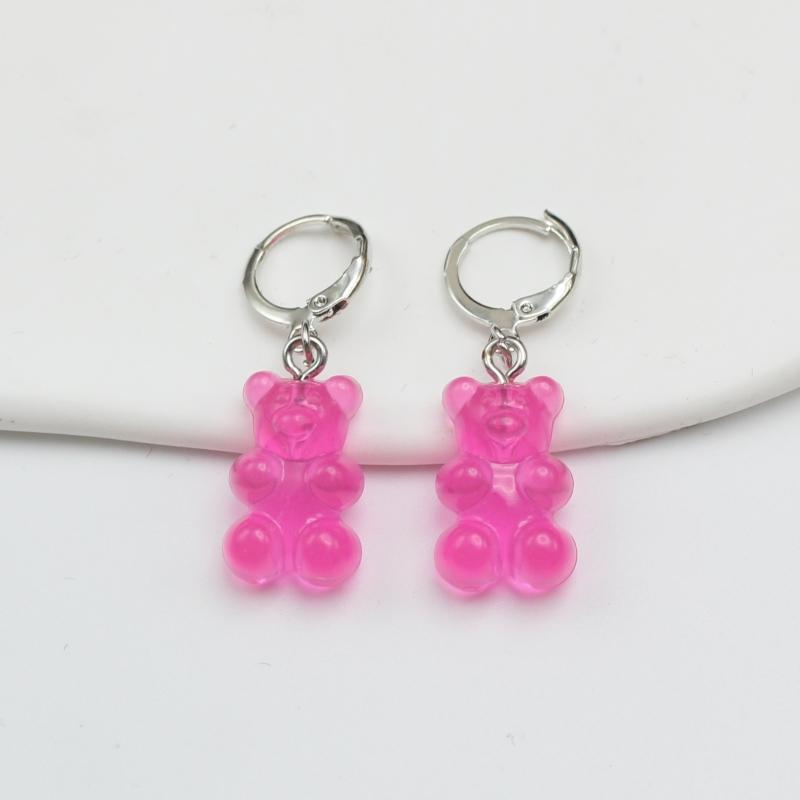 

11 Candy Colors Resin Bear Drop Earrings for Women Korean Simple Creative Transparent Brincos Zircon Wholesale Birthday Gift