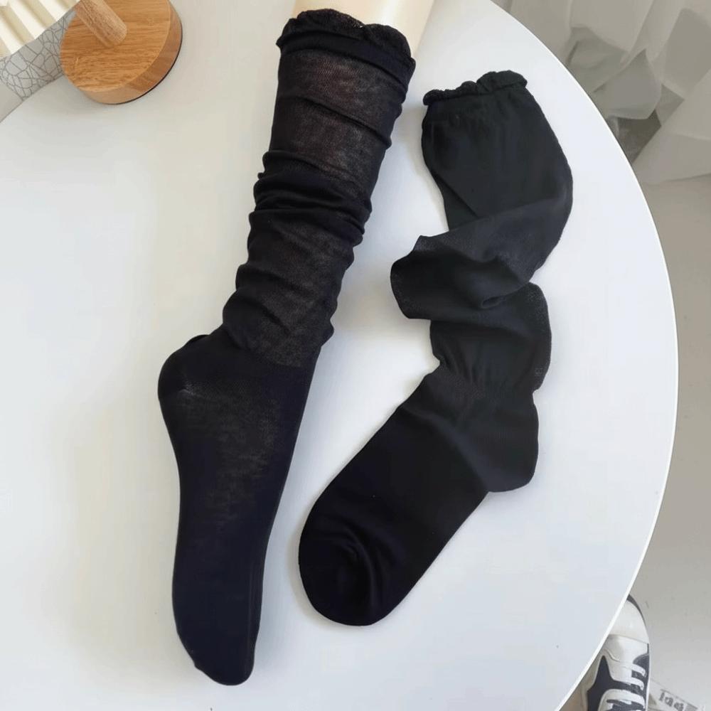 

1 Pair Sweet Solid Color Thigh High Stockings Loose Breathable JK Socks Thin Bubble Toe Design Lolita Socks for Women One Size чёрный