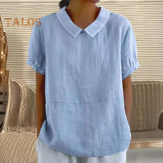 Damen Casual Shirt Revers Kurzarm Einfarbig Pullover Top Einfarbig Loose Fit Shirt Tops Streetwear