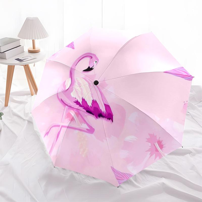 1pc Pink Flamingo Floral Background Umbrella with Plastic Handle,Suitable for All Seasons Home Travel Outdoor UmbrellaDD403