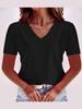 Vibrant Solid Color V-Neck Plus Size Casual Women's T-Shirt, Short Sleeve, 2025 Collection.