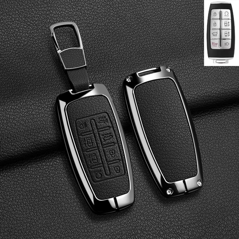 כיסוי נרתיק למפתח רכב מסגסוגת אבץ ועור עבור Hyundai Genesis GV80 GV90 2022 GV70 G80 2019 2020 2021 מעטפת מחזיק שלט אביזרים