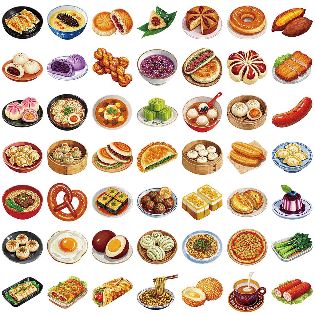 50PCS Transparent Chinese Food Sticker Pack - Waterproof PET for Scrapbooking, Guitar & Notebook Decor RecordingYourLife Store