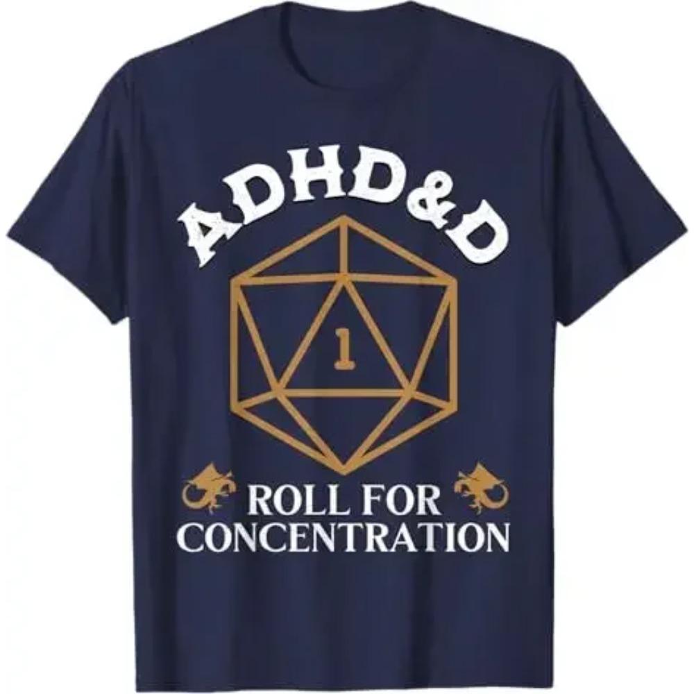 Vintage ADHD&D Roll for Concentration DnD Men Women T-Shirt RPGs Gamer Graphic Outfit Funny Saying Tee Short Sleeve Blouses Gift