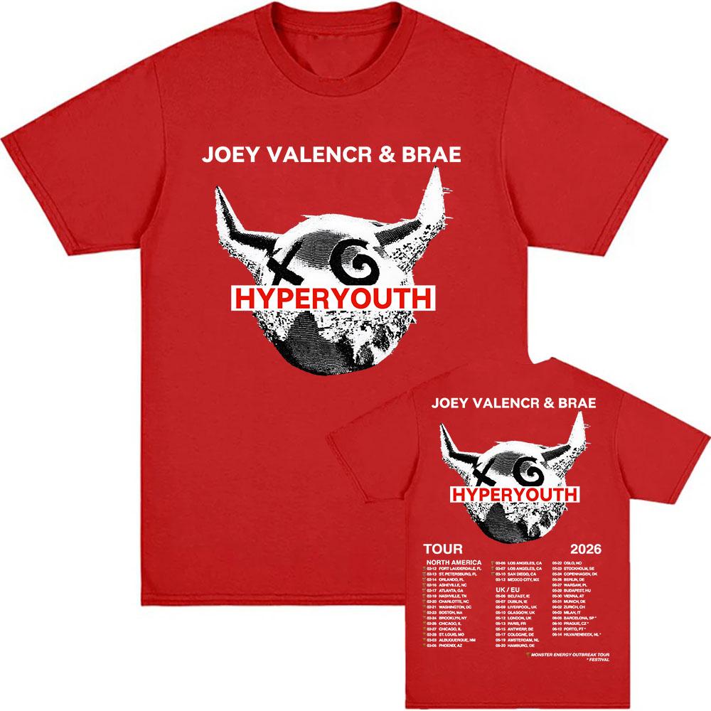

Hyperyouth JVB Tour 2026 T-shirt Rock Band JOEY VALENCE & BRAE Design Print Tshirts 100%Cotton O-neck Fashion Male Tees Unisex Shirt L
