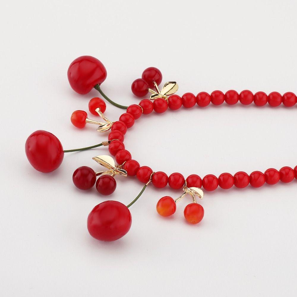 Minority Design Fruit Cherry Necklace Handmade Y2K Clavicle Chain Red Bead Necklace  Women