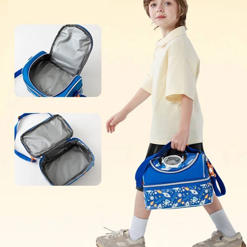Cartoon Space Astronaut Kids Lunch Bag Insulated Oxford Material Portable For School
