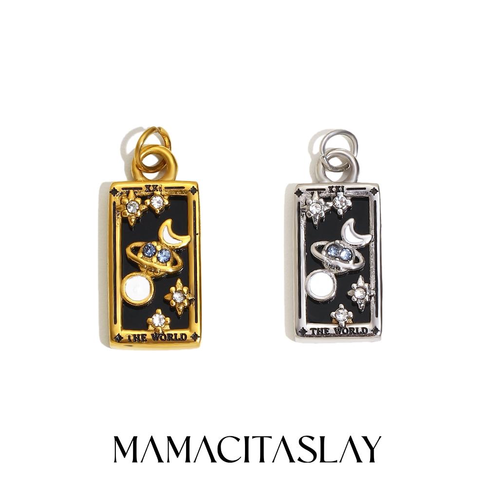MamacitaSlay 316L Stainless Steel Shell Zircon Tarot Card Charms Necklace Earrings DIY Pendant Waterproof Jewelry Accessories