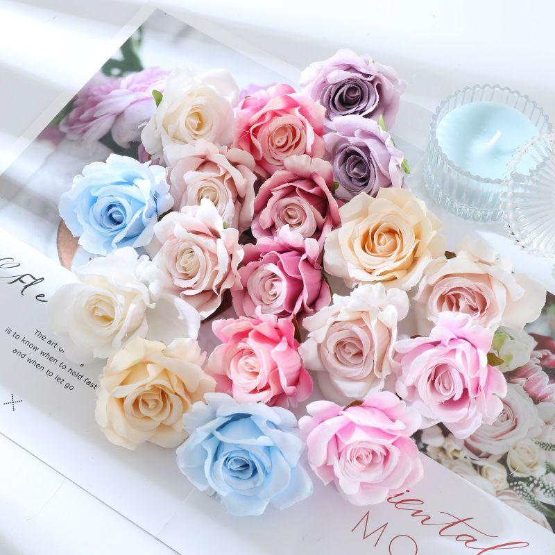 100Pcs Silk Rose Artificial Flower Hot sale Christmas Wedding Bridal Bouquet Home Outdoor Garden Diy gift box Scrapbook Material