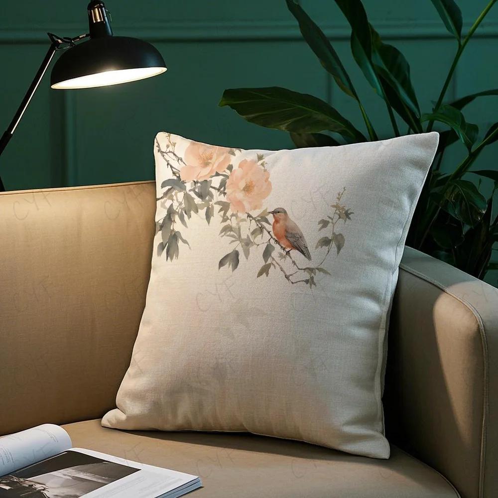 Chinese style flower Flower and bird printing Pillow Case Pillowcase Anti-dustmite Pillow Invisible zipper silky short plush Sof