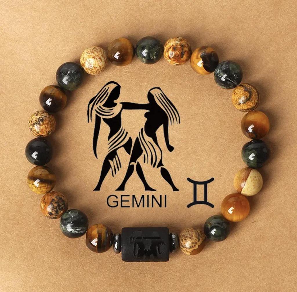 Tiger Eye & Picture Stone Handmade Zodiac Bracelet Set (8mm Beads)