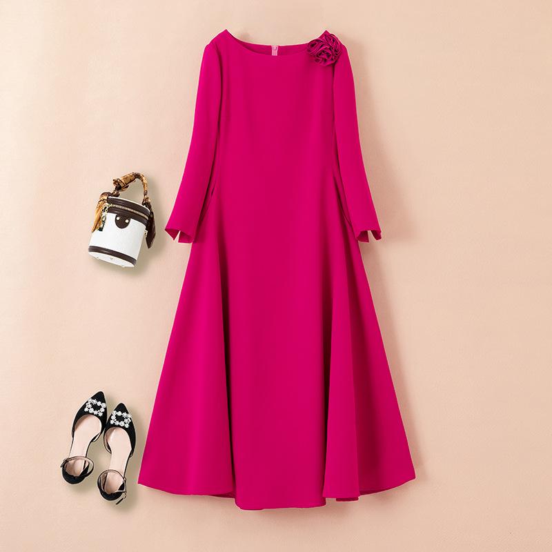 2023 Autumn/Winter Plus Size Women's Rose Red Dress with New Elegant Style