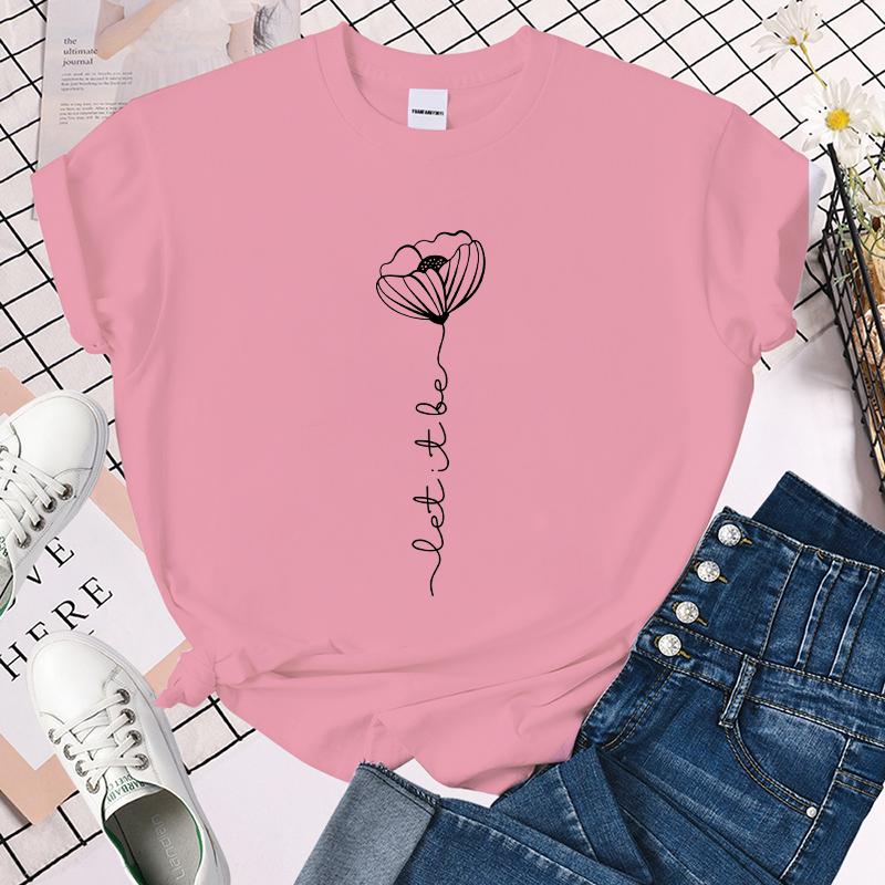 (Premium T-shirt)Hot Sales Let It Be Flower T Shirts Women Summer Cool Short Sleeves Personality Harajuku T-Shirt