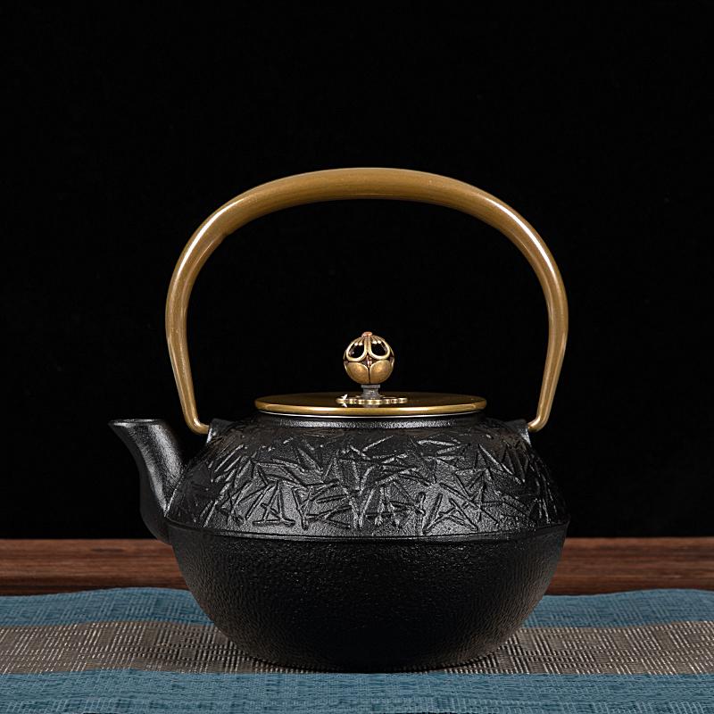 Cast Iron Boiling Teapot for Tea Brewing, Traditional Heating Water Kettle, Charcoal Stove Compatible, Rustic Black