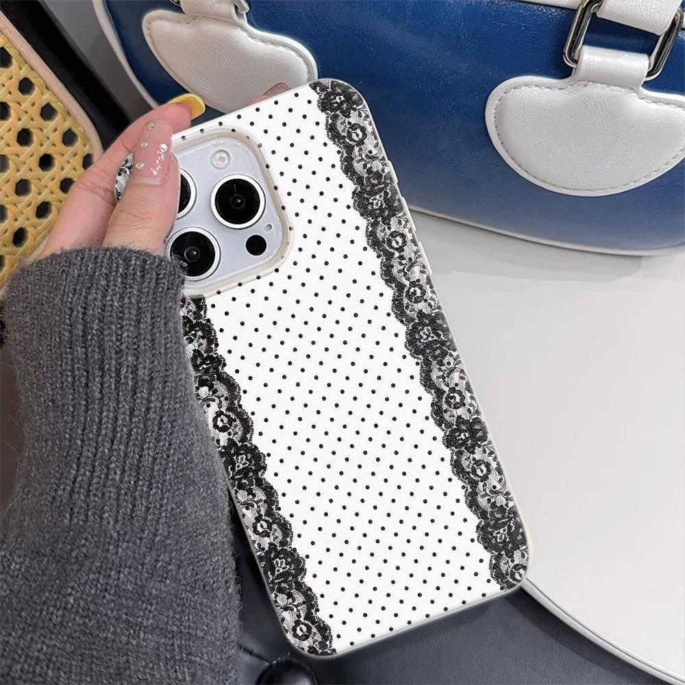 Czarny koronkowy wzór w kropki Lichee Skórzany Pokrowiec na Telefon Dla Xiaomi mi 15T X7 F7 X6 M7 X5 M6 F5 X4 X3 Pro Ultra GT NFC 4G 5G