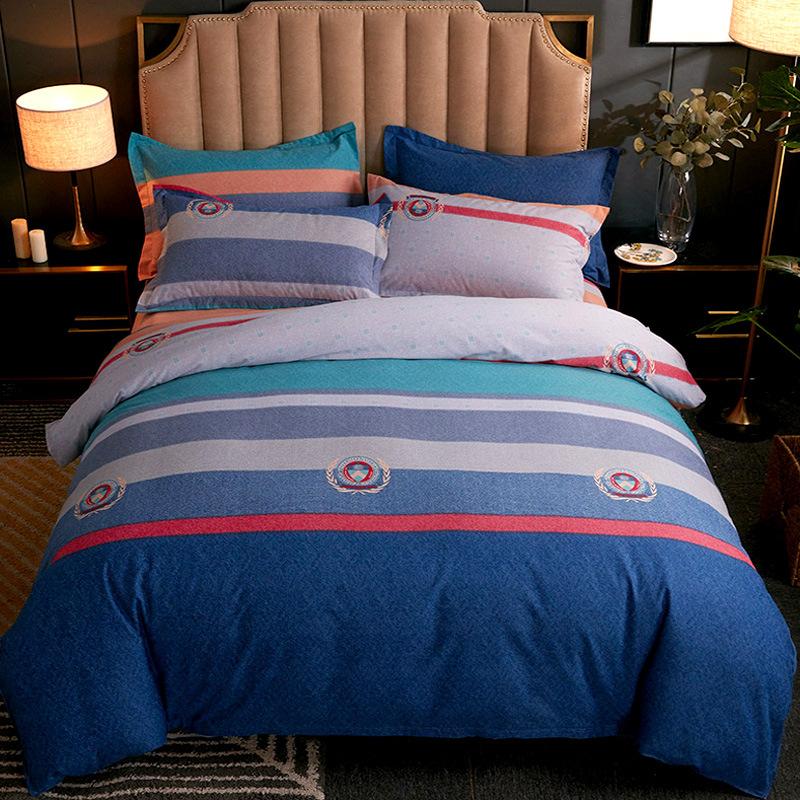 Set din patru piese din bumbac îngroșat și abradat, husă de pilota cu imprimeu, din bumbac pur, de lux, ușoară, cu abraziune, set de cearșaf de pat 4 piese