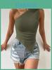 Streetwear Asymmetric Knit Tank Top With Scoop Neck For Spring Fashion