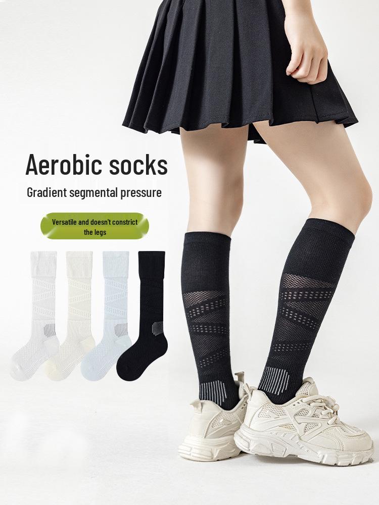 Seamless Kids' Summer Sports Compression Socks - Non-slip Mesh Cycling Calf Socks for Girls