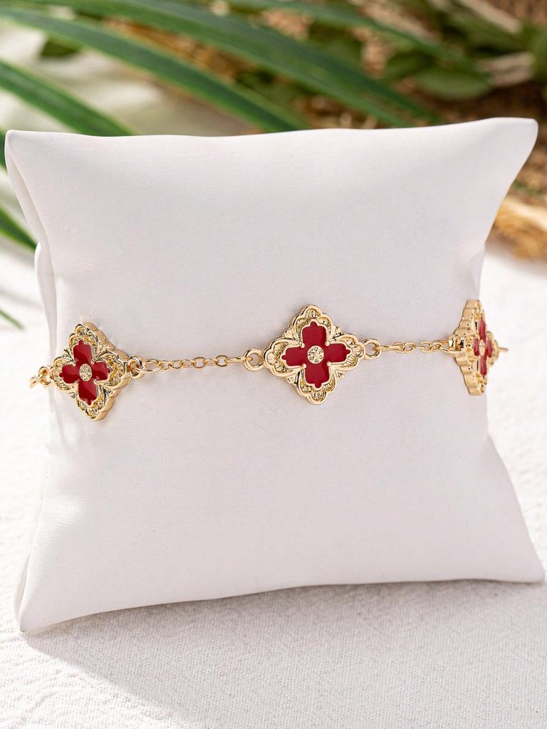 1pc Luxurious Four Leaf Clover Beaded Bracelet Women Vintage Artistic Chic And Unique High-End Bracelet Suitable