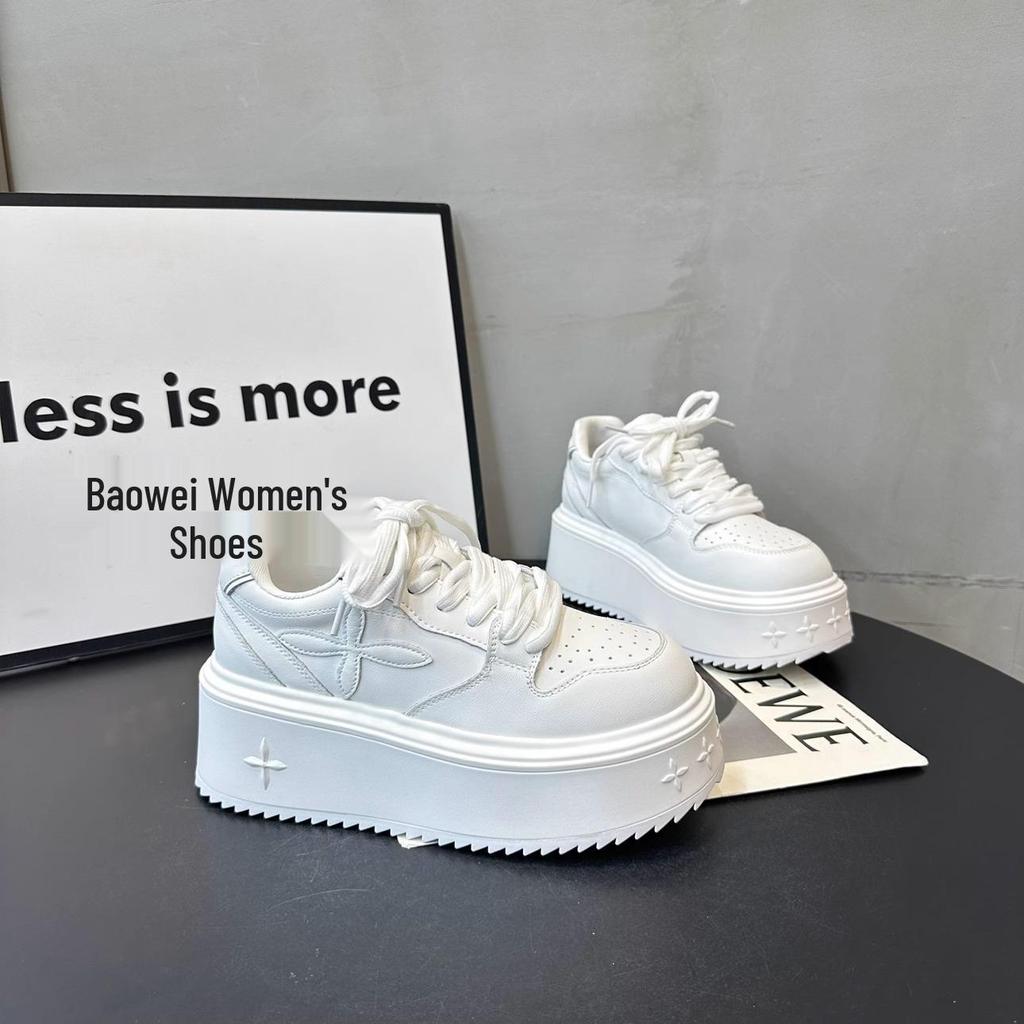 Versatile Lace-Up Platform Sneakers for Women - Height-Increasing, Trendy White Shoes for Spring & Autumn 2025