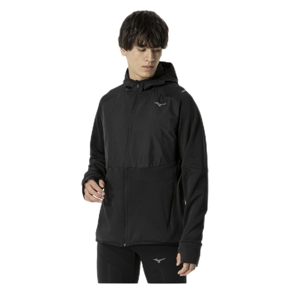 

Mizuno Куртка для бега с подогревом, легкая гибридная, Aurora, теплая флисовая подкладка, эластичная, светоотражающий принт J2MCA501 Черная Мужская чёрный