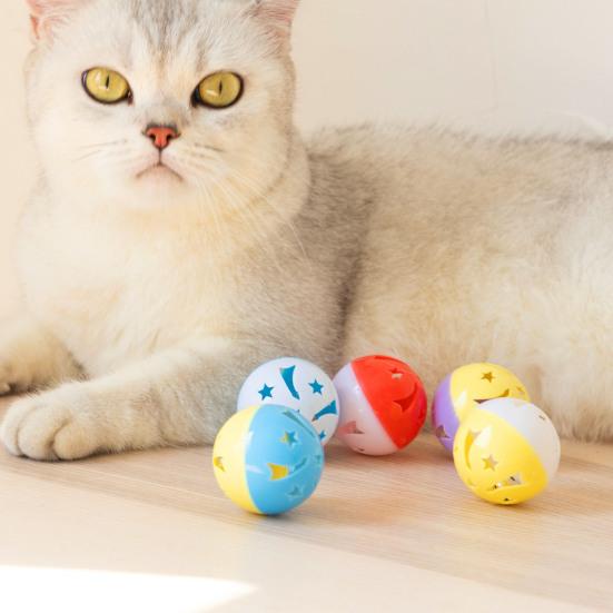 Yousheng 5Pcs Pet Sounding Toy Chimeric Design Rotate Durable Reusable Wear-resistant Interactive Entertainment Plastic Cat Ball Bell Toy for Home