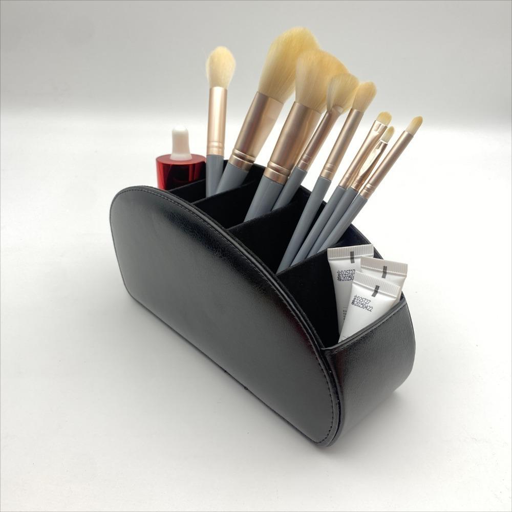 High Quality 5 Grid Remote Control Holder Multipurpose PU Leather Cosmetics Brush Storage Holder Stationery Organizer Case