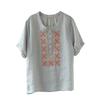 Summer New Chinese Cotton and Linen Embroidered Short-sleeved Shirt Women's Half-open Round Neck Solid Color Pullover